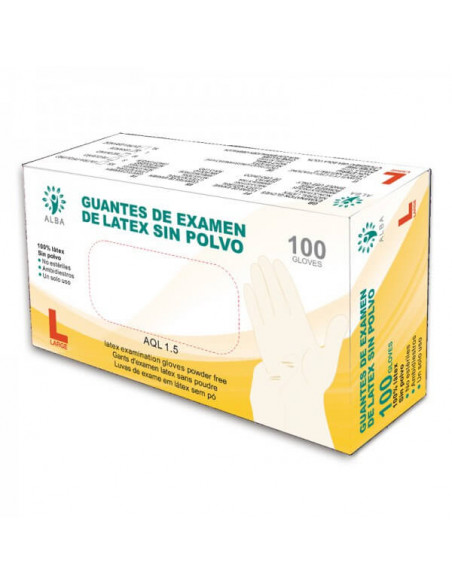 Guantes de Látex Natural sin Polvo caja de 100 unidades diferentes tallas fco4001016